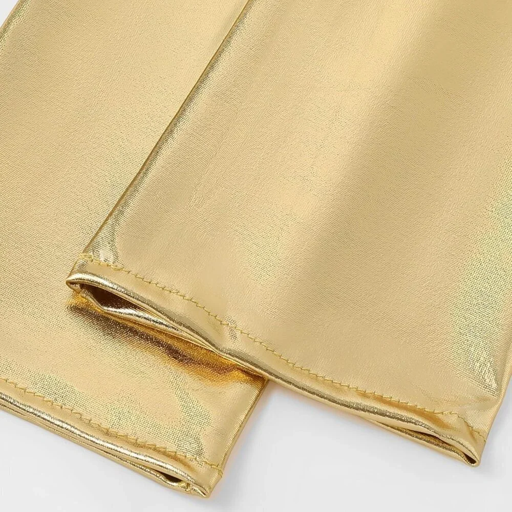 Women's Shiny Gold Metallic Wet Look Gloves Elbow Length Halloween Costumes